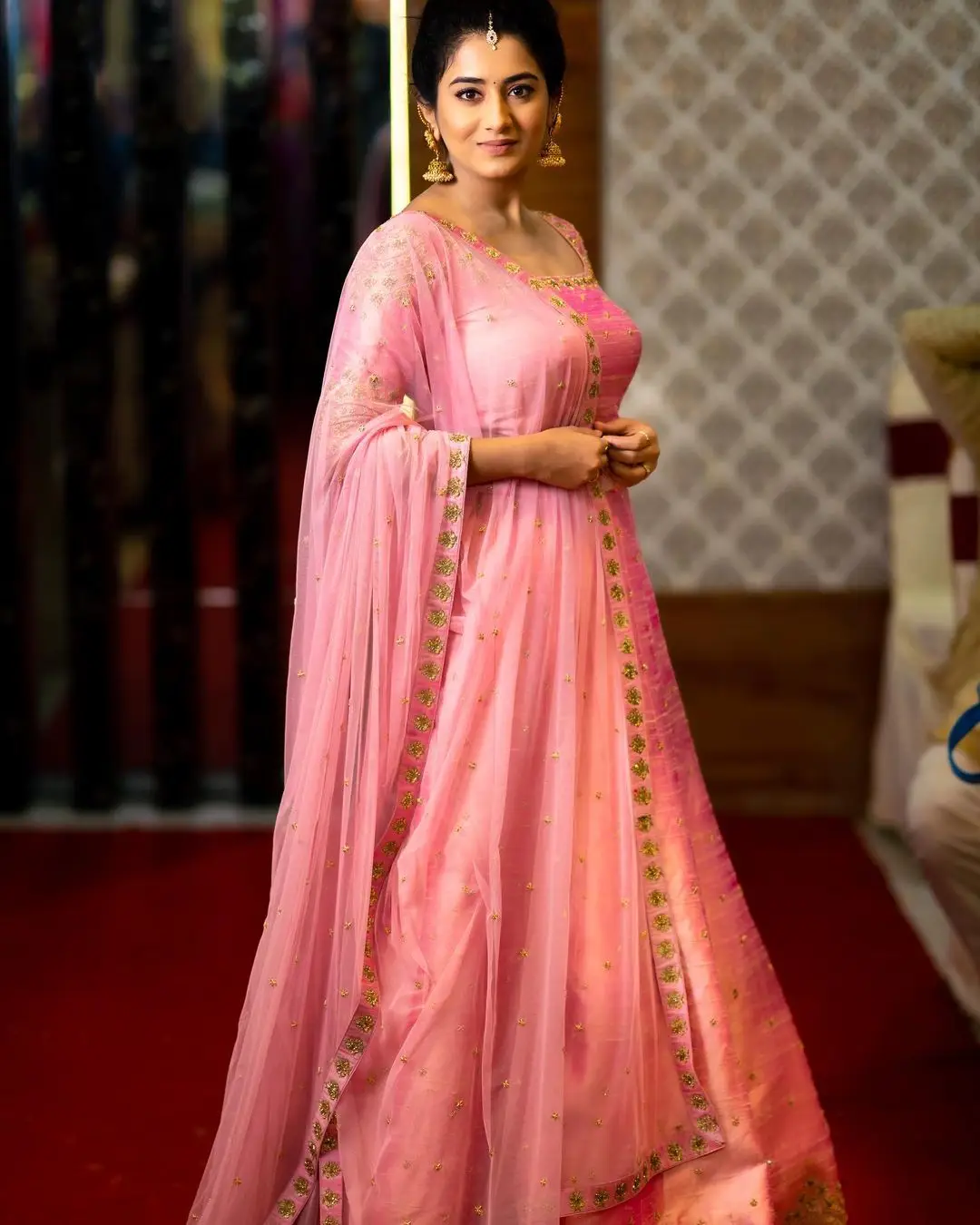 Telugu Girl Rashi Singh Stills in Pink Lehenga Choli